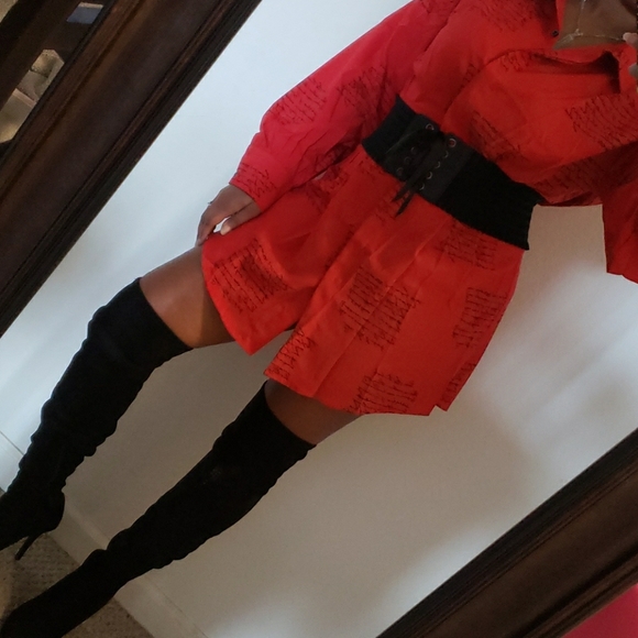 Gorgeous Red🌹Handwriting Pleated Shirt Dress - Picture 1 of 8